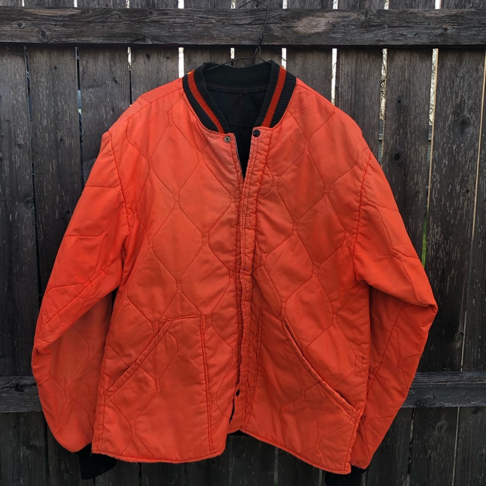Men's Orange Quilted Bomber Jacket - Classic Workwear Style